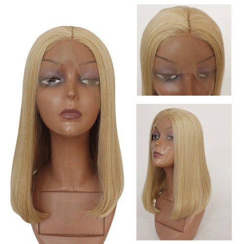 Two Tone Blonde Straight Bob Lace Front Synthetic Wig LF455