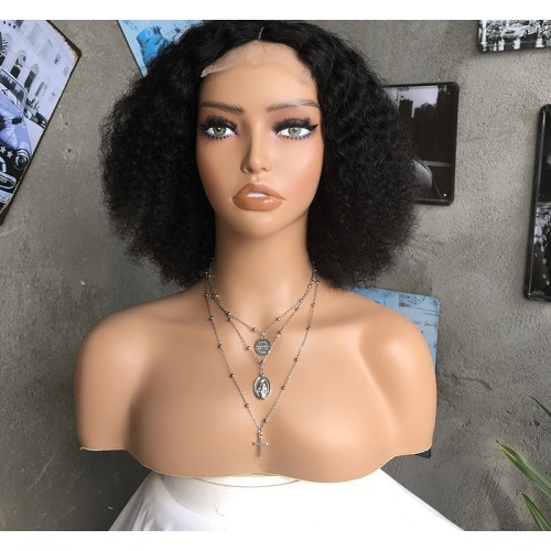 Black Short Afro Curly Lace Front Human Hair Wigs NH1217