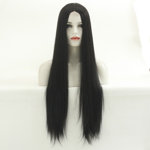 26" Black Long Straight Synthetic Wigs RW581