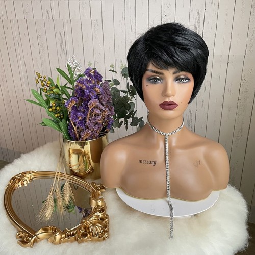 Black Side Parting Short Straight Bob Synthetic Wigs  RW1254
