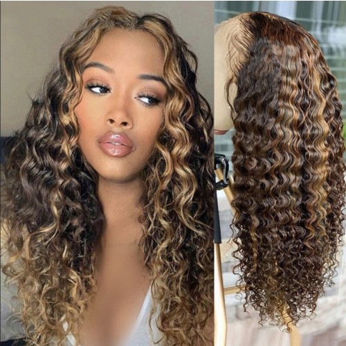 Brown Mixed Gold Curly Synthetic Afro Wig RW004