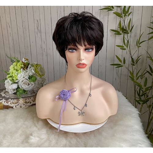 Dark Brown Bangs Short Straight Synthetic Pixie Wigs RW1267