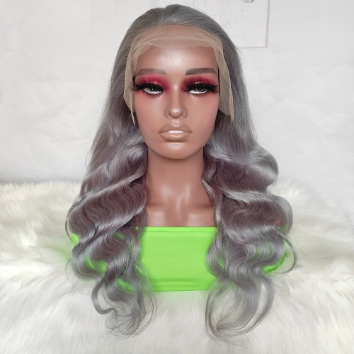 20" Grey Body Wave T Part Lace Front Remy Natural Hair Wig NH310