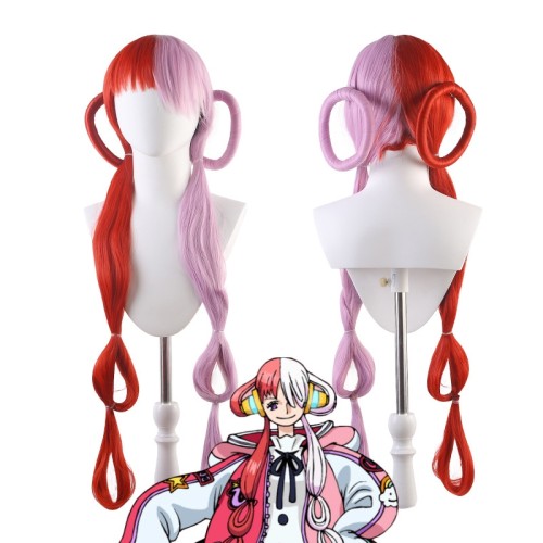 One Piece Uta Red Pink Split Color Synthetic Cosplay Wigs CW853