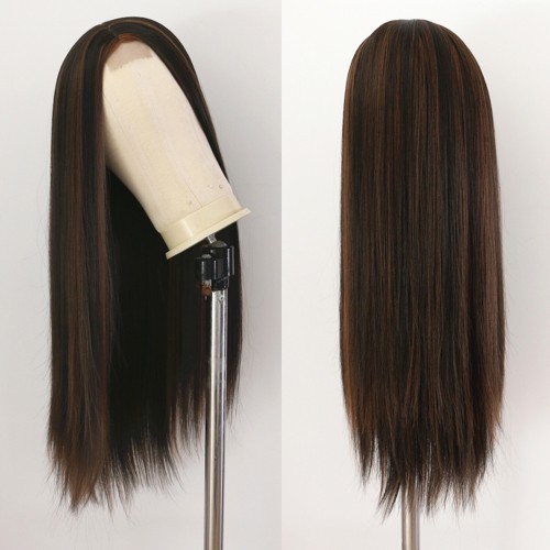 Black Mixed Brown Long Straight Synthetic Wigs RW583