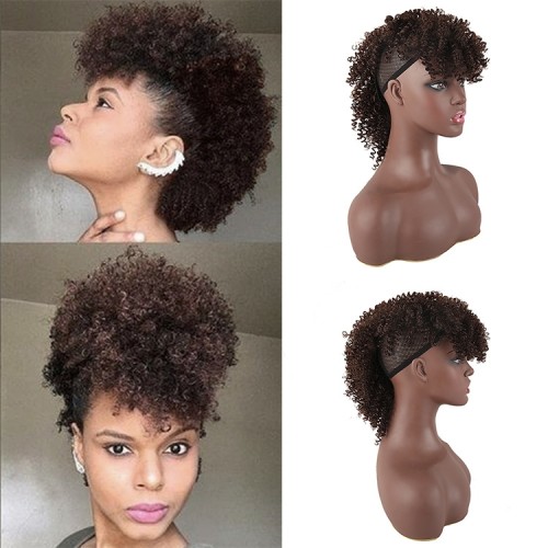 Dark Brown African Curly Clip In Hair Extensions Punk Ponytail PW1004