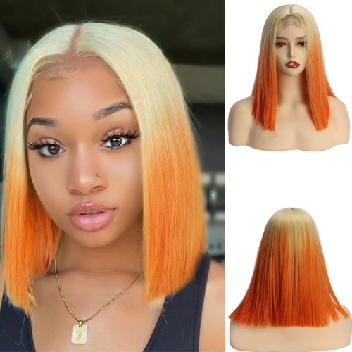 Blonde Orange Straight Ombre Bob Synthetic Wig RW008