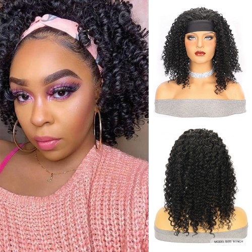 14" Black Afro Curly Synthetic Headband Wigs HW948