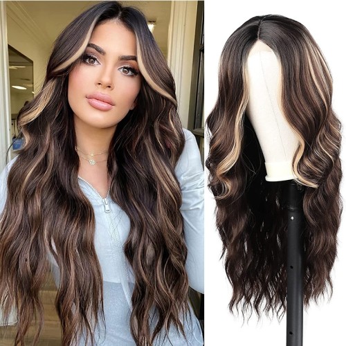 Two Tone Brown Wavy Small Lace Synthetic Wig RW033