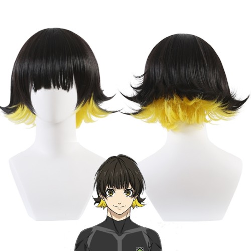 Blue Lock Character Black Yellow Short Cosplay Wigs CW890
