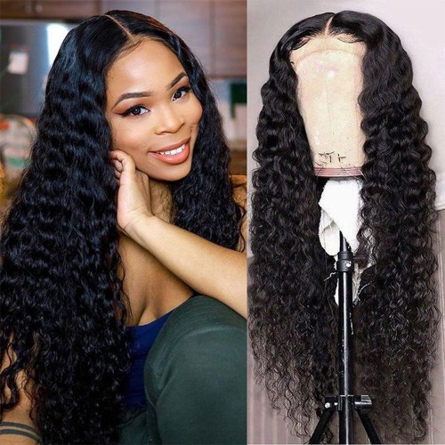 20" Curly Black Lace Front Remy Natural Hair Wig NH105