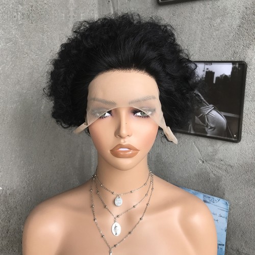 African Short Roll Lace Front Human Hair Afro Wigs Pixie NH1252