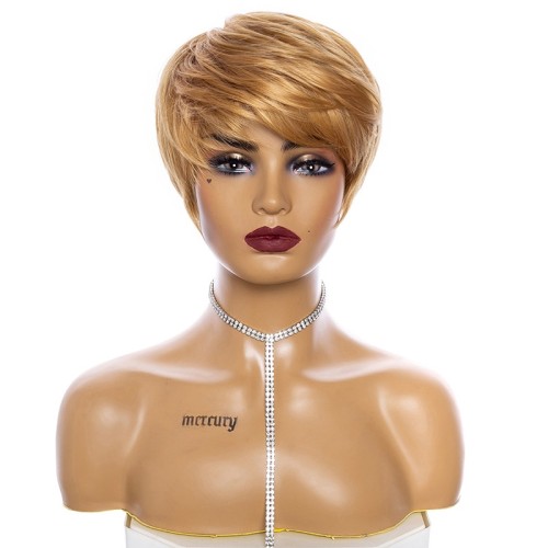 Golden Brown Side Parting Short Straight Bob Synthetic Wigs  RW1255