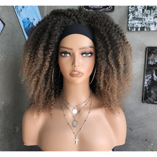 Brown Ombre African Caterpillar Short Curly Synthetic Afro Headband Wigs HW1310