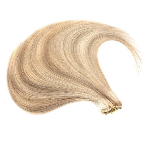 Light Brown Mixed Golden Human Hair Clip In Hair Extensions 4-piece Set PW1098