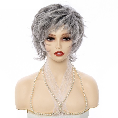 Silver Gray Short Wave Synthetic Wigs RW1172