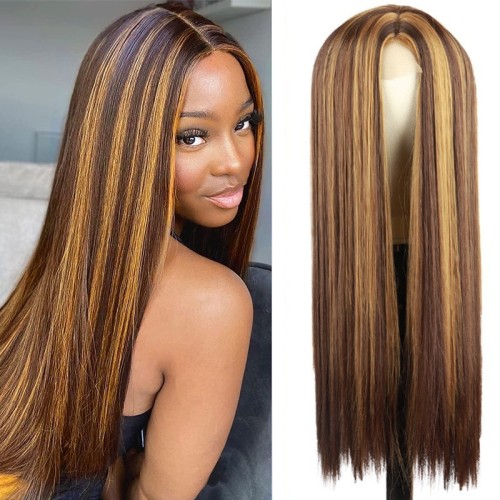 Light Brown Mixed Golden Straight Synthetic Wig RW049