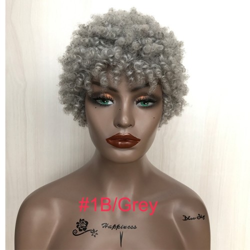 Grey Short Afro Curly Human Hair Wigs NH1209