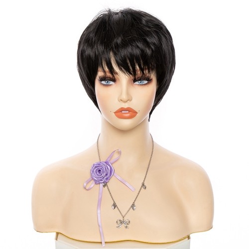 Black Bangs Short Straight Synthetic Pixie Wigs RW1266
