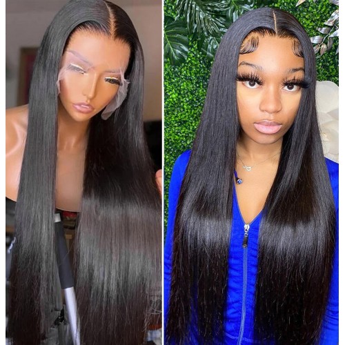 20" Black Long Straight 13x4 HD Lace Front Remy Natural Hair Wig NH273