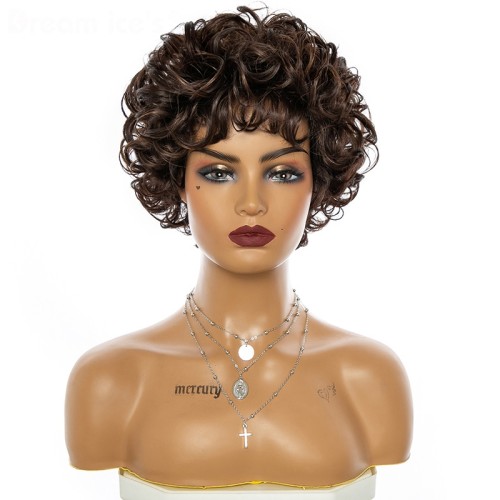 Brown Short Curly Synthetic Hair Wigs RW1180