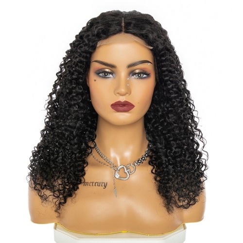 Black Jerry Curly Lace Front Blend Human Hair Wigs NH1220