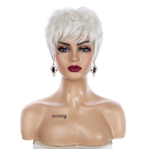 White Bangs Short Straight Synthetic Pixie Wigs RW1276