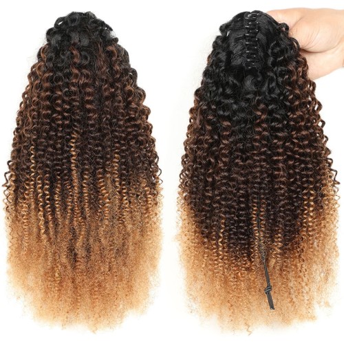 Afro Kinky Culy Black Brown Ombre Human Hair Claw Clip Ponytail PW1017