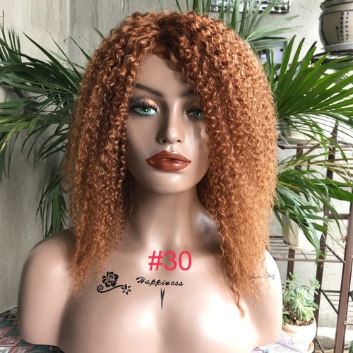 Brown Fluffy Afro Curly Blend Human Hair Wigs NH1236