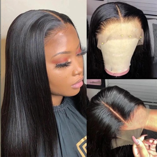 Black Long Straight Lace Front Synthetic Wig LF019