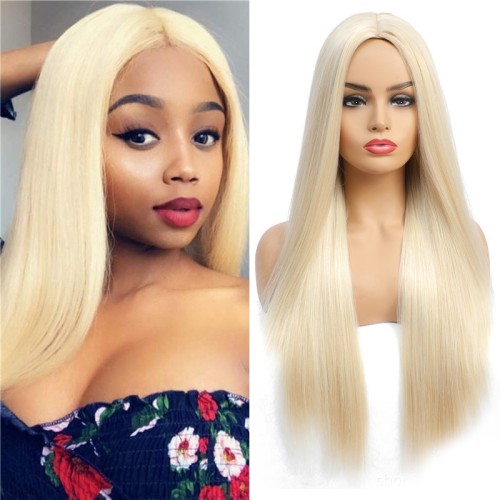 Light Blonde Long Straight Synthetic Wig RW001
