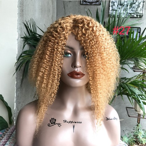 Golden Brown Fluffy Afro Curly Blend Human Hair Wigs NH1235