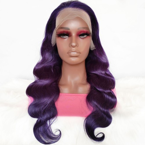 20" Dark Purple Body Wave Lace Front Remy Natural Hair Wig NH322