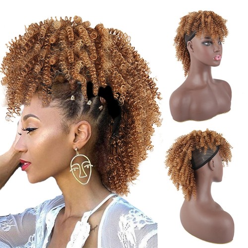 Light Brown African Curly Clip In Hair Extensions Punk Ponytail PW1006
