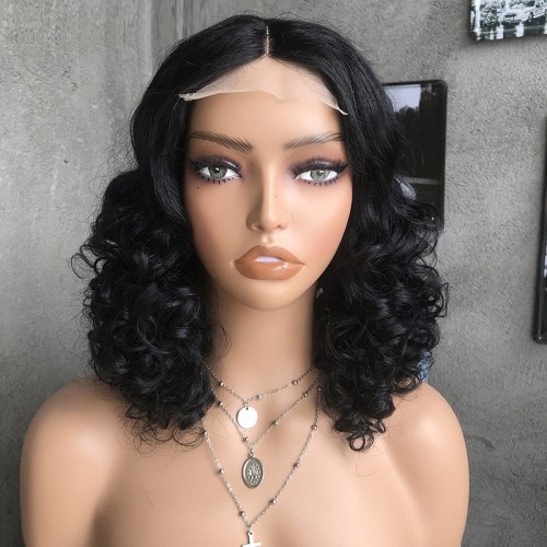Loose Wave T Part Lace Front Blend Human Hair Wigs NH1225