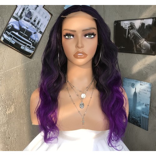 Black Purple Ombre Body Wave Lace Front Synthetic Wigs LF1248