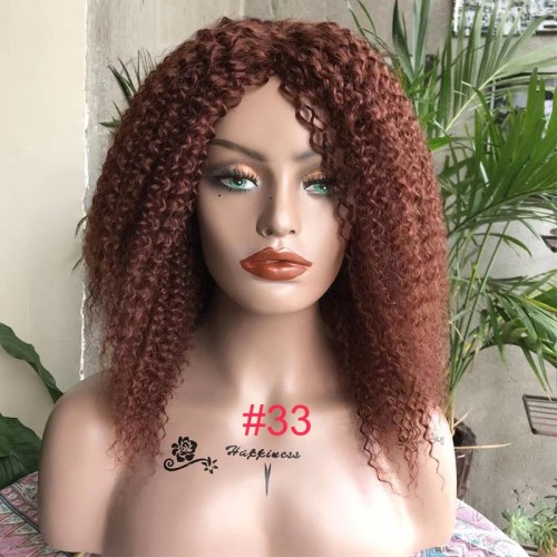 Reddish Brown Fluffy Afro Curly Blend Human Hair Wigs NH1234