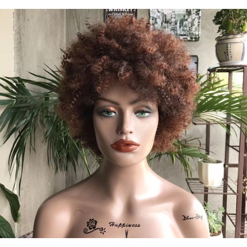 Two Tone Brown Short Curly Synthetic Afro Wigs RW1308