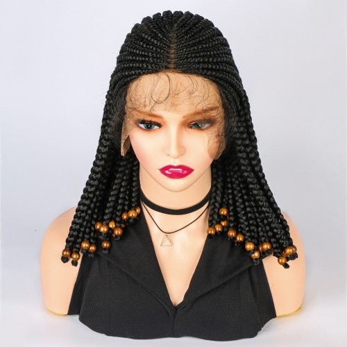 14" Black  African Dreadlocks Lace Front Synthetic Braided Wigs BW757