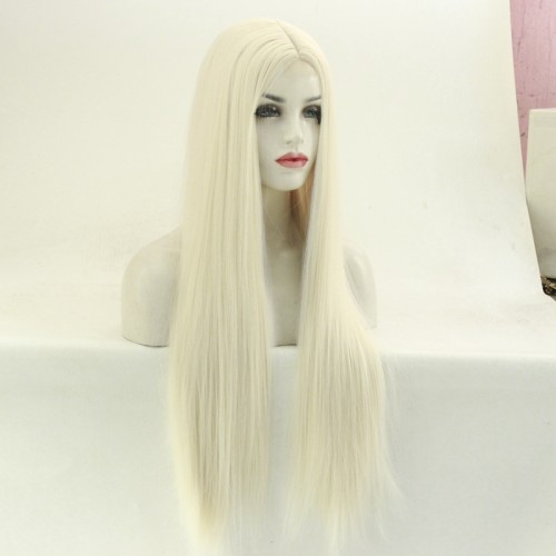 Platinum Blonde Long Straight Synthetic Wigs RW582