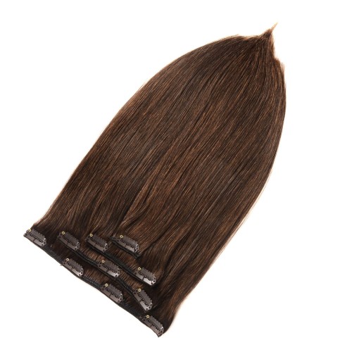 Brown Human Hair Clip In Hair Extensions 4-piece Set PW1097