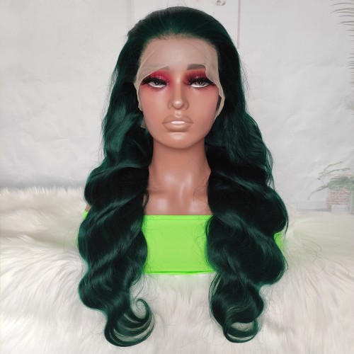 20" Dark Green Body Wave Lace Front Remy Natural Hair Wig NH307