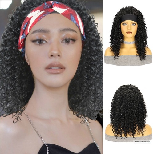 Black African Deep Curly Synthetic Headband Wigs HW944