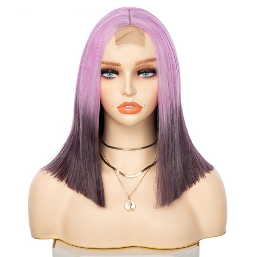 Purple Ombre Short Straight Bob Lace Front Synthetic Wigs LF1200