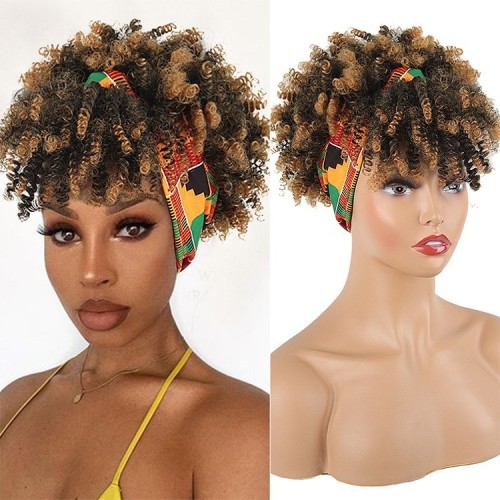 African Curly Bangs One-piece Synthetic Headband Wigs HW925
