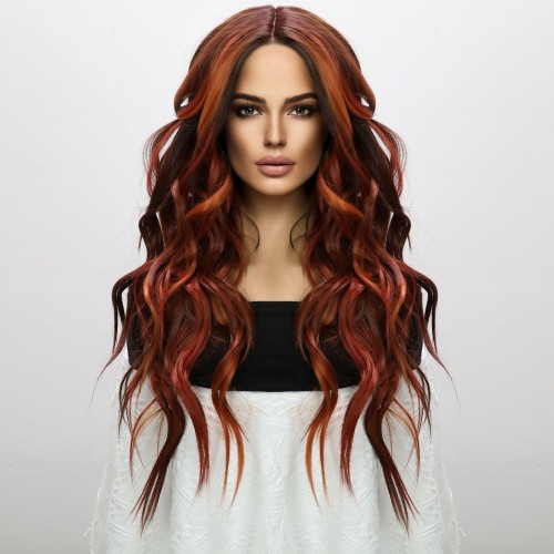 Two Tone Coffee Wavy Lace Front Synthetic Wigs LF760