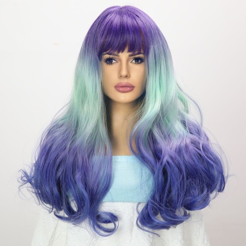 Fashion Aurora Royal blue Ombre Wavy Synthetic Wigs RW765