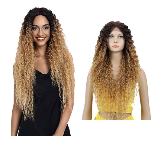 Blonde Golden with Dark Roots Curly Lace Front Synthetic Wig LF177