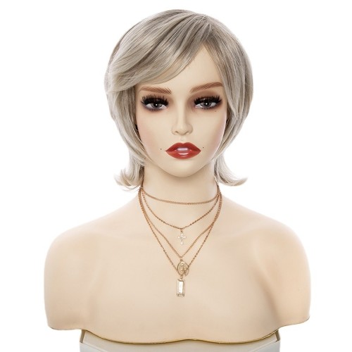 Gold Gray Short Natural Roll Synthetic Wigs RW1204