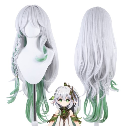 Genshin Impact Nahida Silver White Gradient Pale Green Synthetic Cosplay Wigs CW840